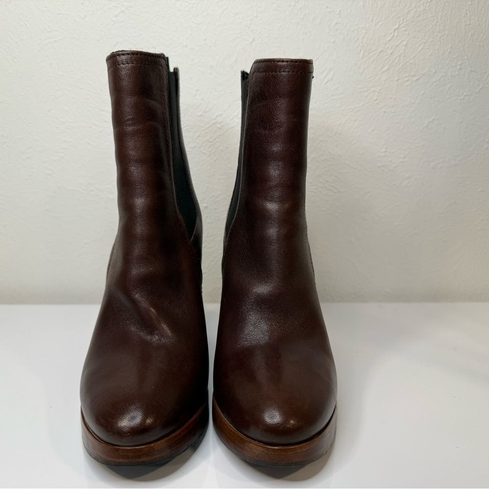 Minelli Brown Leather Chelsea Ankle Boots Stacked Heel Size 35 / US 5 - Picture 3 of 6